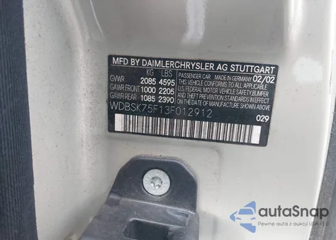 2003 Mercedes-Benz Sl 500 z USA, uszkodzony, nr VIN WDBSK75F13F012912